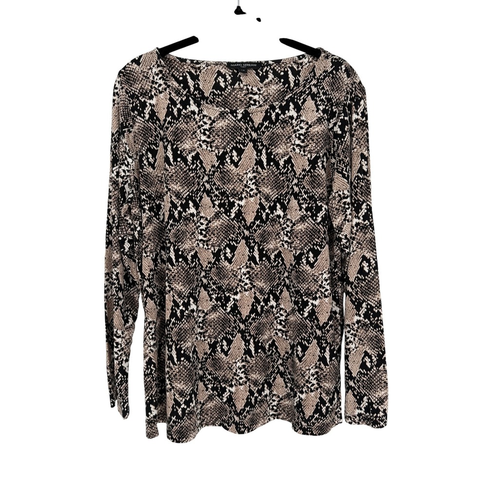 Mario Serrani Italy Snakeskin Print Long Sleeve Top Neutral Animal Print Large